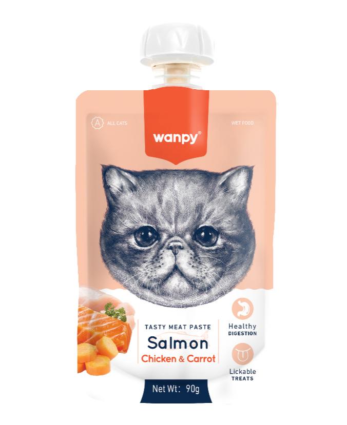 Wanpy Salmon with Chicken & Carrot ЛОСОСЬ і КУРКА рідкі смаколики для котів 90 г (WP_87153)